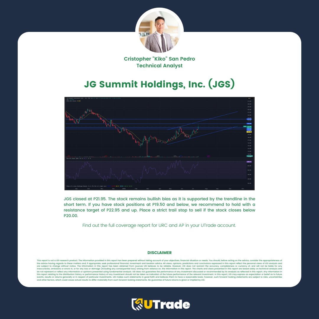 UTradePH's tweet photo. Here's the Traders Gameplan for today, July 15!
Find out the full coverage report for URC & AP in your UTrade account, https://t.co/nSLkQACEXV!
#TradersGameplan #InvestSmarter #InvestInU https://t.co/neZdpHA6N0