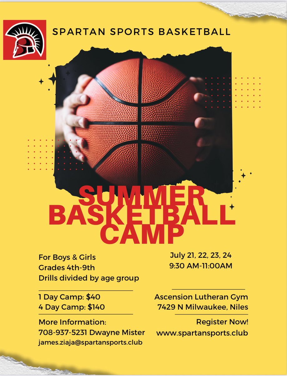 Check out the Spartans Summer Basketball Camp starting next Monday July 21st-Thursday July 24th! Register now online or call Dwayne Mister for more information. #summerbasketball #summercamps #keepworking #youthbasketball