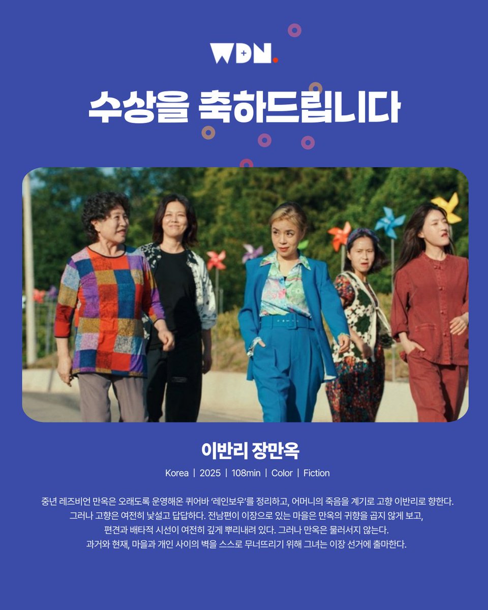 부천국제판타스틱영화제
[코리안 판타스틱: 장편] 관객상
[코리안 판타스틱: 장편] 배우상 특별언급

이유진 회원
이반리 장만옥
Korea | 2025 | 108min | Color | Fiction

----

🏆
이유진 회원과 양말복 배우의 수상을 다시 한번 축하드립니다!