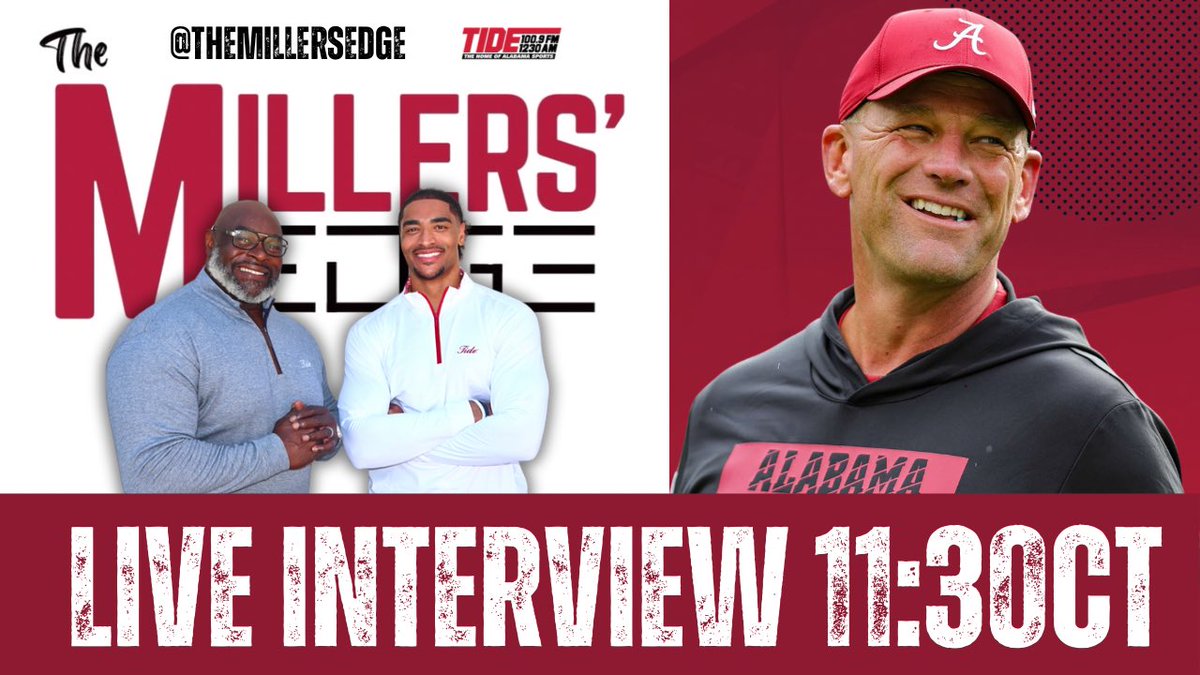TheMillersEdge's tweet image. 🚨TOMORROW (7/15)🚨
@AlabamaFTBL Head Coach Kalen DeBoer will join us at 11:30CT for an exclusive interview ahead of #SECMediaDays. You don’t want to miss it!
Livestream: m.youtube.com/@themillersedge
