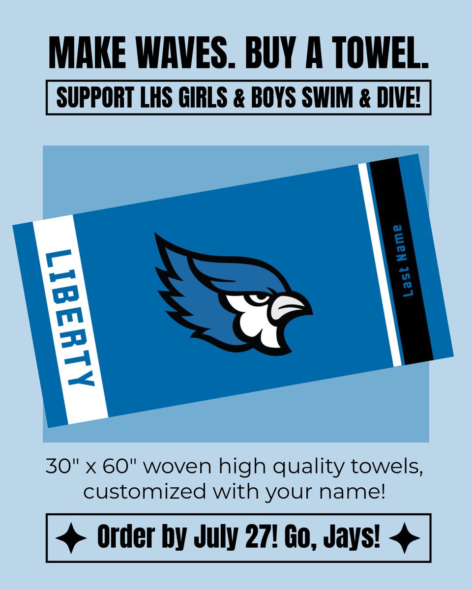 Calling all Blue Jay fans, future &amp; former Jays.... anyone who likes to support their team at the pool or the beach! LHS boys &amp; girls swim &amp; dive teams are selling custom woven beach towels. Proceeds benefit both programs
Details and order form are here: 
forms.gle/DEx2tv7c2uuoa8…