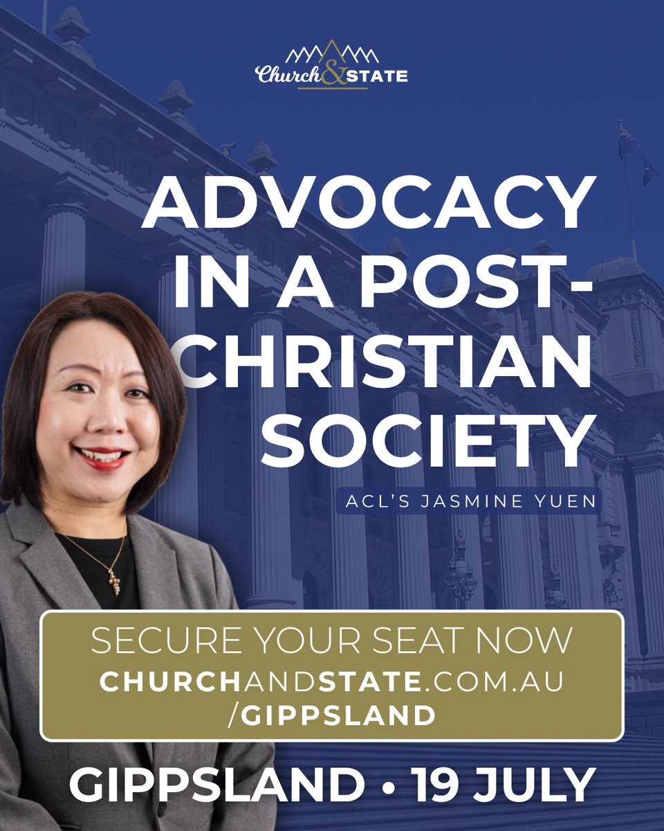 ACLobby's tweet image. Join Victorian Director, Jasmine Yuen on Saturday 19 July from 10am - 4pm for the "Leadership in the Public Square” Conference in Gippsland.
At this one-day conference, you will hear eight presentations, including one from Jasmine, laying a factual and Biblical foundation. There…
