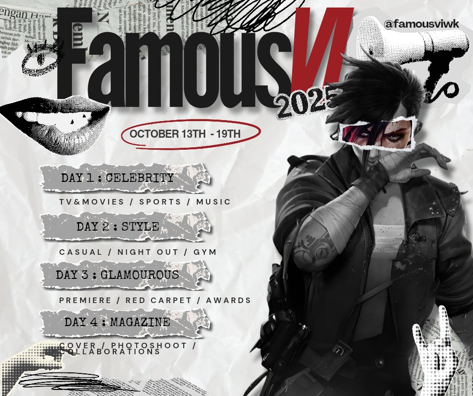 famousviwk's tweet photo. Get your cameras ready and turn on your spotlights 📸📸

✨ We have dates and prompts! ✨

She's a rock star. A model. An athlete. She can be anything you want her to be.
A full week to learn more about #FamousVi 

Don't miss it! https://t.co/CFqKYzUvkc