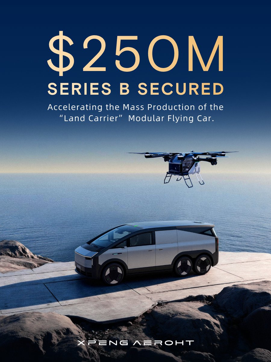 XPENG_AEROHT's tweet image. We’re thrilled to announce the successful completion of our $250M Series B financing. With the completion of our manufacturing facility, we are accelerating the mass production of the &apos;Land Aircraft Carrier&apos; modular flying car. 

#XPENGAEROHT #FlyingCar #Tech #Finance