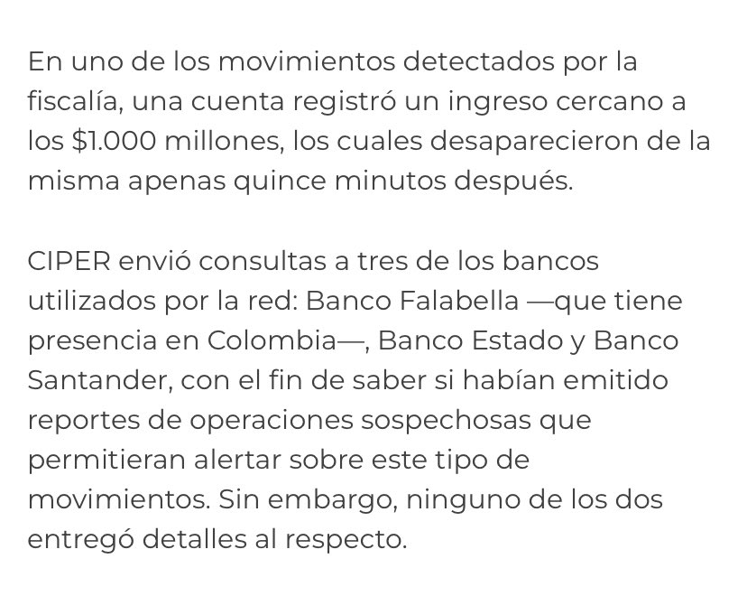 ¿Por qué los bancos no reportaron al Tren de Aragua? 
Una de las fallas del sistema son las bajas sanciones para los bancos cuando no reportan operaciones sospechosas (ROS). En promedio cerca de 30 millones de multas. Insignificante para un banco. Muy buen reportaje de Ciper.