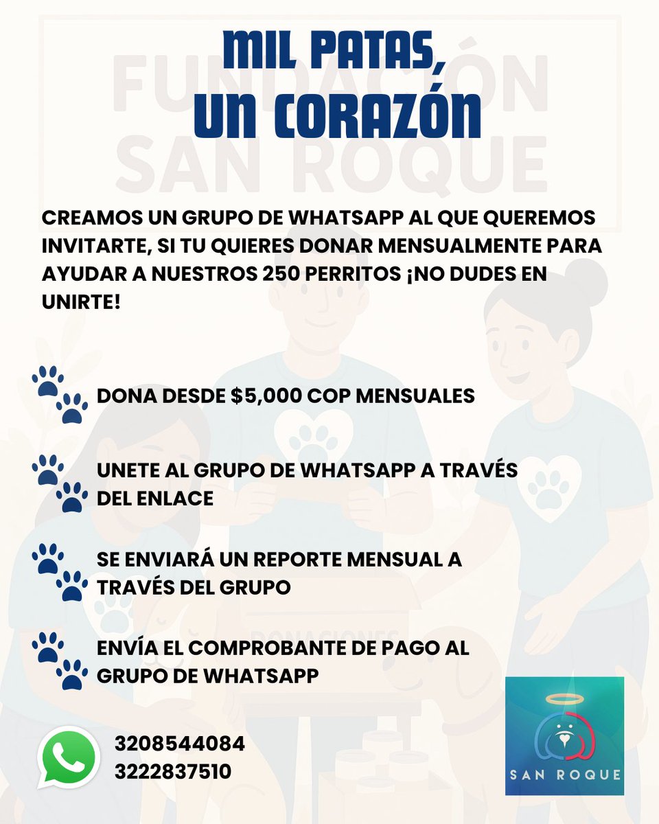 FundacionLucila's tweet photo. MIL PATAS, UN CORAZÓN ❤‍🩹🐶

Nuestro nuevo grupo de WhatsApp es creado para todas aquellas personas que desean unirse y aportar un granito de arena❤️. En este grupo queremos incluir personas que desean donar mensualmente mínimo $5,000 COP, todo suma y lo recibimos con mucho amor 🙏🏼.

¿Como participar? 
1. Unirse al grupo de WhatsApp a través del enlace https://t.co/lRgDuZCRtr 
2. Realizar tu aporte, el día del mes que mejor se te acomode 
3. Enviar el comprobante de pago al grupo de WhatsApp 

Recibirán un reporte mensual contando detalladamente en qué destinamos el dinero recibido ❤️🐶.

Recuerden que albergamos 250 perros y subsistimos 100% de donaciones. Todo suma 🙏🏼
