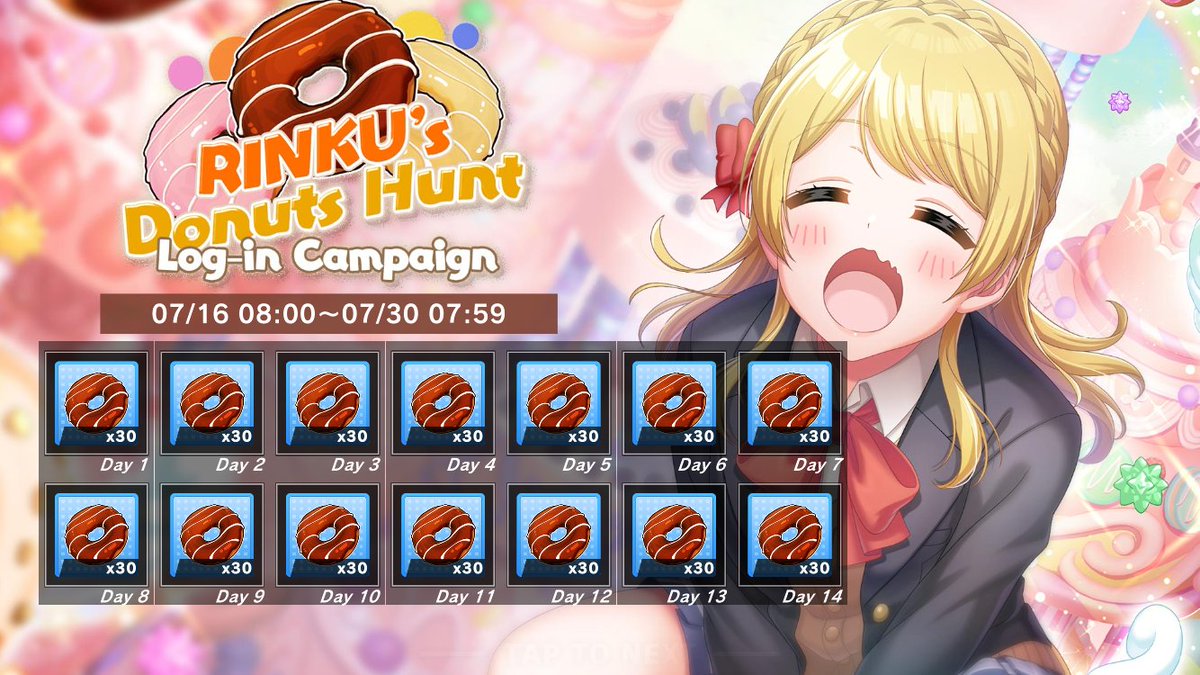 D4DJ_game_EN's tweet image. 🍩LOGIN CAMPAIGN🍩
Login daily to get donuts and exchange them for rewards!
📆Event Period:
Jul.16 8:00 AM ~ Jul.30 7:59 AM UTC
#D4DJ #GroovyMix