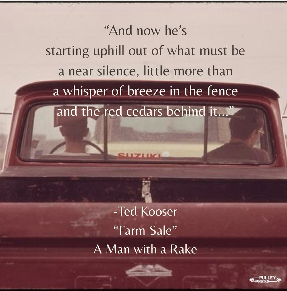 Haven’t posted a Ted Kooser quote in far too long! Here’s one from his poem, “Farm Sale”. 🍅

#poetry #poem #farm #rural #truck #tedkooser #writing #write #written #booktok #books #bookstagram