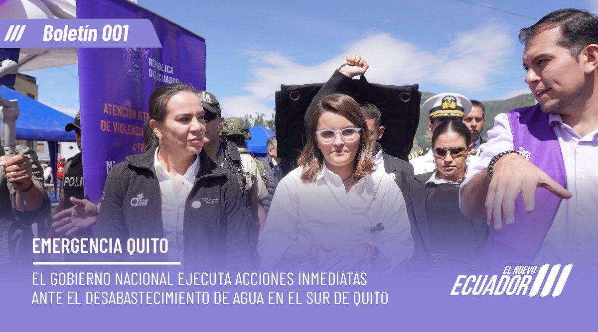 📍 BOLETÍN | El Gobierno Nacional ejecuta acciones inmediatas ante el desabastecimiento de agua en el sur de Quito

Lee la noticia, aquí: ambiente.gob.ec/el-gobierno-na…