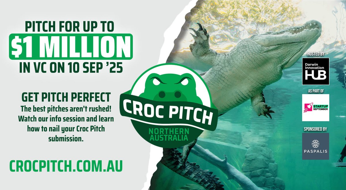 Crocs Are Hunting for Pitches That Solve Northern Australia's Big Challenges

Registrations close 6 Aug '25
Apply now at bit.ly/4lsfDh8

#CrocPitch2025 #AdvancedManufacturing #DeepTech #SpaceTech #DualUse #TestBedding #NorthernAustralia #Innovation #VentureCapital