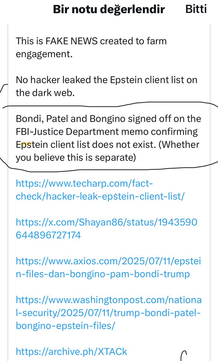 wtf
Bu defter de kapatılmış sanki.
Mavi-beyaz tapınağı açıp göster, ‘komploya’ noktayı koy madem!

“B., P. ve B., Epstein'ın müşteri listesinin var olmadığını doğrulayan FBI-Adalet Bakanlığı yazısını imzaladılar. (Bunun ayrı bir yazı olduğuna inanıp inanmadığınıza bakılmaksızın)”