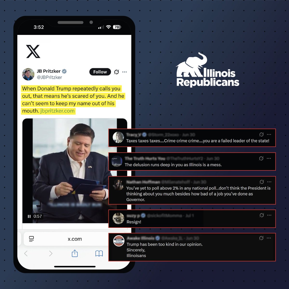 ILGOP's tweet image. Do we think he's self aware? These are the comments in his own post.