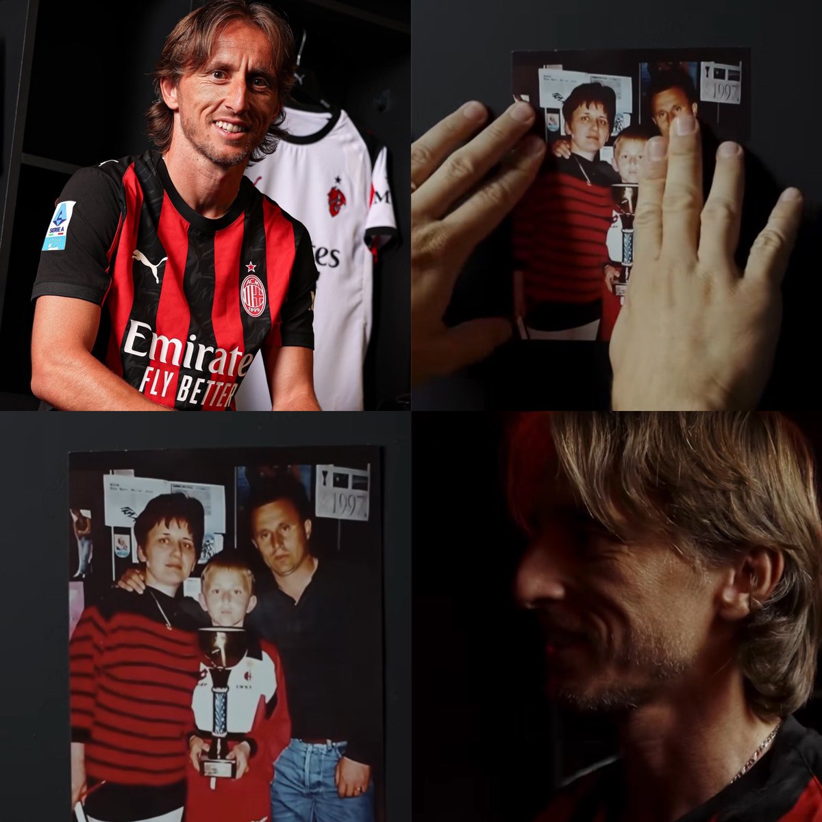 En el video de presentación de Modric con el Milan, se ve a Luka pegando una fotografía en su nuevo vestuario. Es él, cuando niño, junto con sus padres, levantando un trofeo con la camiseta del Milan.

Sueños son sueños, sin importar la edad o los logros. Si no, pregúntenle a