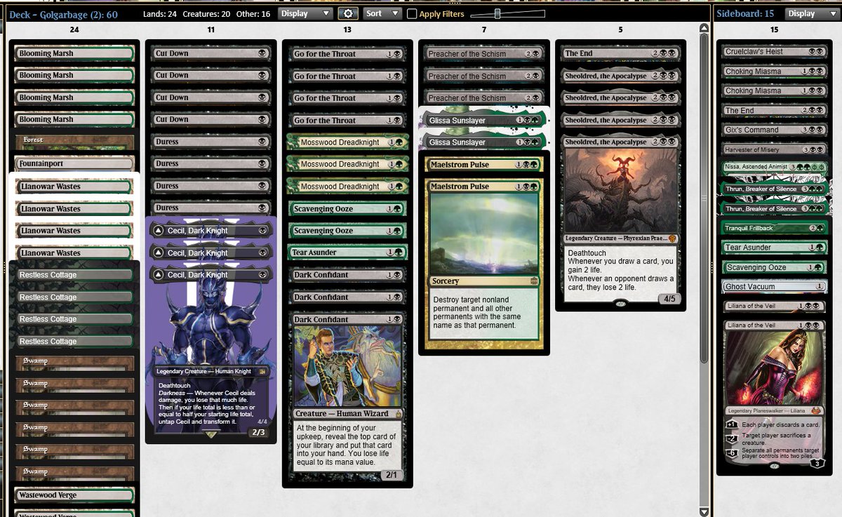 Got bored and played a challenge with Golgarbage. Went 5-2, had a bunch of 3ofs to try stuff. Would want more Cecil and Scooze they were great. The End also impressed me against Dimir / Vivi Cauldron.