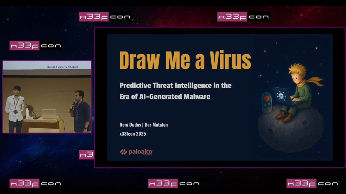 x33fcon's tweet image. #x33fcon 2025 talks: @DudasRem & Bar Matalon - Draw Me a Virus: Proactive Threat Intelligence in the Era of AI-Generated Malware > youtu.be/50fS76TZKYs