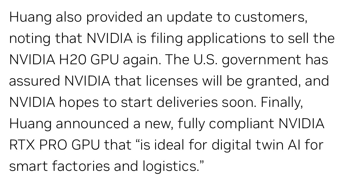 mackhawk's tweet image. Nvidia says it plans to resume H20 sales to China & that the US government has assured the company those shipments will be approved
nam11.safelinks.protection.outlook.com/?url=https%3A%…