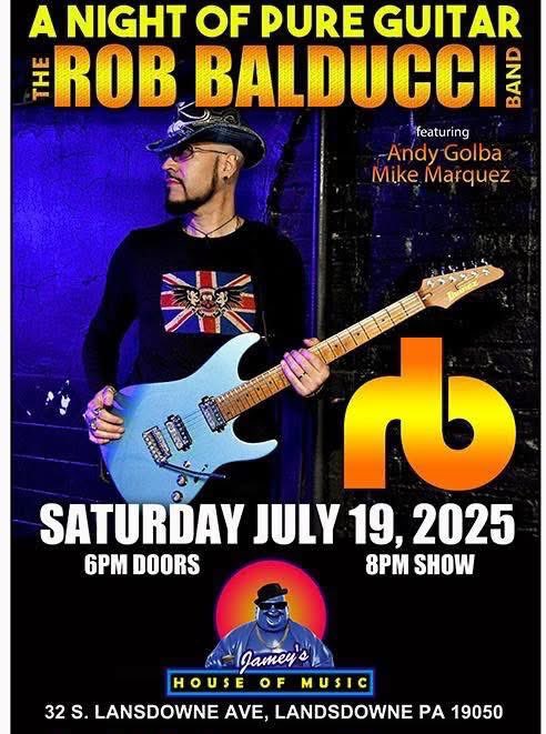 Join The Rob Balducci Band this Saturday July 19, 2025 Jamey's House of Music for A Night Of Pure Guitar. Do not miss this show.  Get tickets at ticketleap.events/tickets/jameys… we will be performing songs from our full catalog.  Killer Venue and awesome food  Hope to see you there !