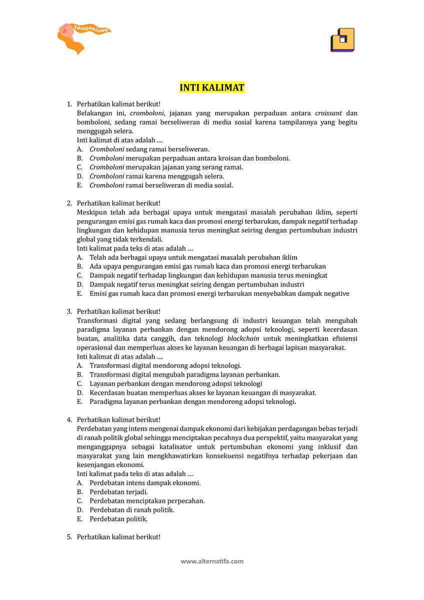 studywithbloom's tweet image. ⋆˚𝜗𝜚˚⋆LATSOL PEMAHAMAN BACAAN dan MENULIS (PBM)
✮ materi | bagian 1 |

📚SOAL: INTI KALIMAT
#studywithbloom jejak💌

#studytwt #snbt2026 #AMBISVERSE