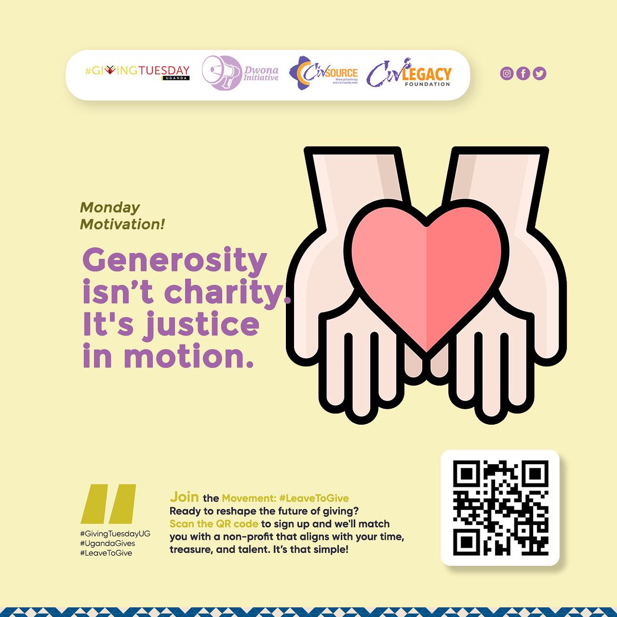 ✍🏾Generosity isn’t charity. It’s justice in motion.
#MondayMotivation 
 
Join the Movement: #LeaveToGive
Ready to reshape the future of giving? 

Scan the QR code to sign up, and we’ll match you with a nonprofit that aligns with your time, treasure, and talent. It’s that simple!