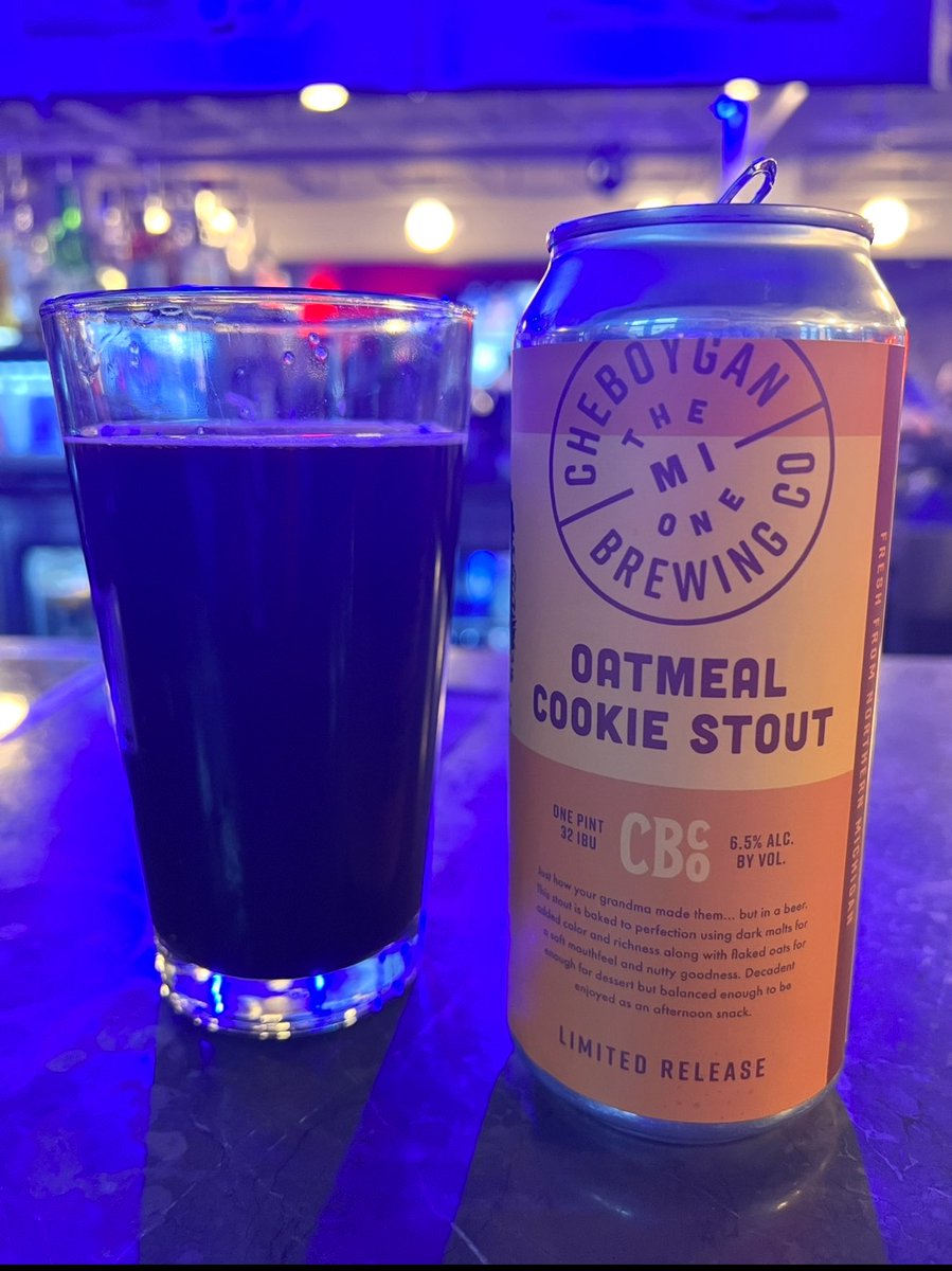 🍪 Oatmeal Cookie Stout
📍 <a href="/CheboyganBrew/">Cheboygan Brewing</a> – Cheboygan, MI
🍺 Oatmeal Stout | 6.5% ABV

Grandma showed up with brown sugar and said “we’re brewing this my way.”
Cinnamon, vanilla, oats — it’s dessert in a glass without the guilt.
🏆 Pour (4.25)

#CheboyganBrewing #MichiganBeer