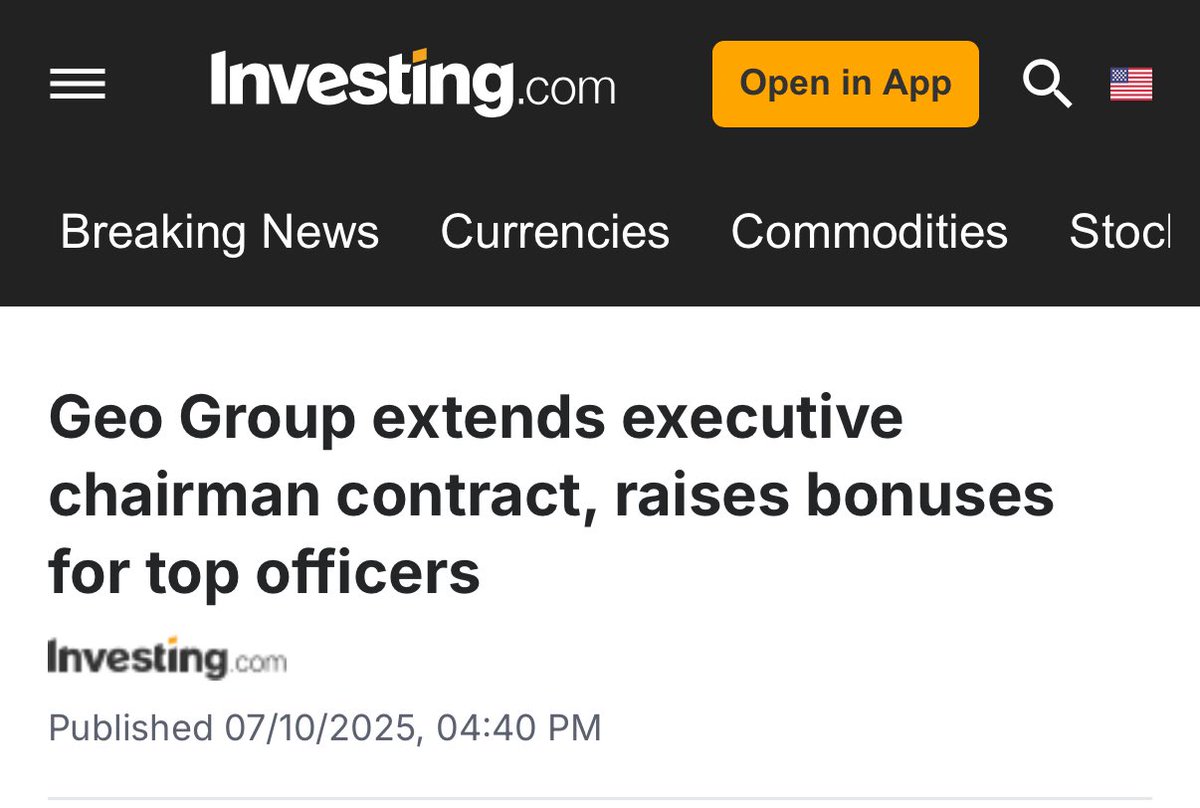 The executives at the nation’s largest private prison operator, GEO Group, are wasting no time in upping compensation and cashing in on the immigration detention and deportation boom. 

investing.com/news/sec-filin…