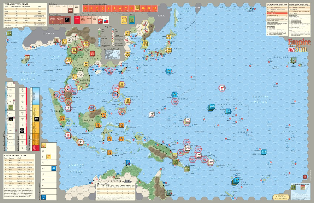 Back at the EOTS game via Vassal. Top of May-August '43. 
Burma has fallen, the Dutch seem like a pain in the ass. US failed its capture total and PW is now +3. 
Japan will now try to hold on. Lost a lot of Inf, but Airforce and Navy in good shape.