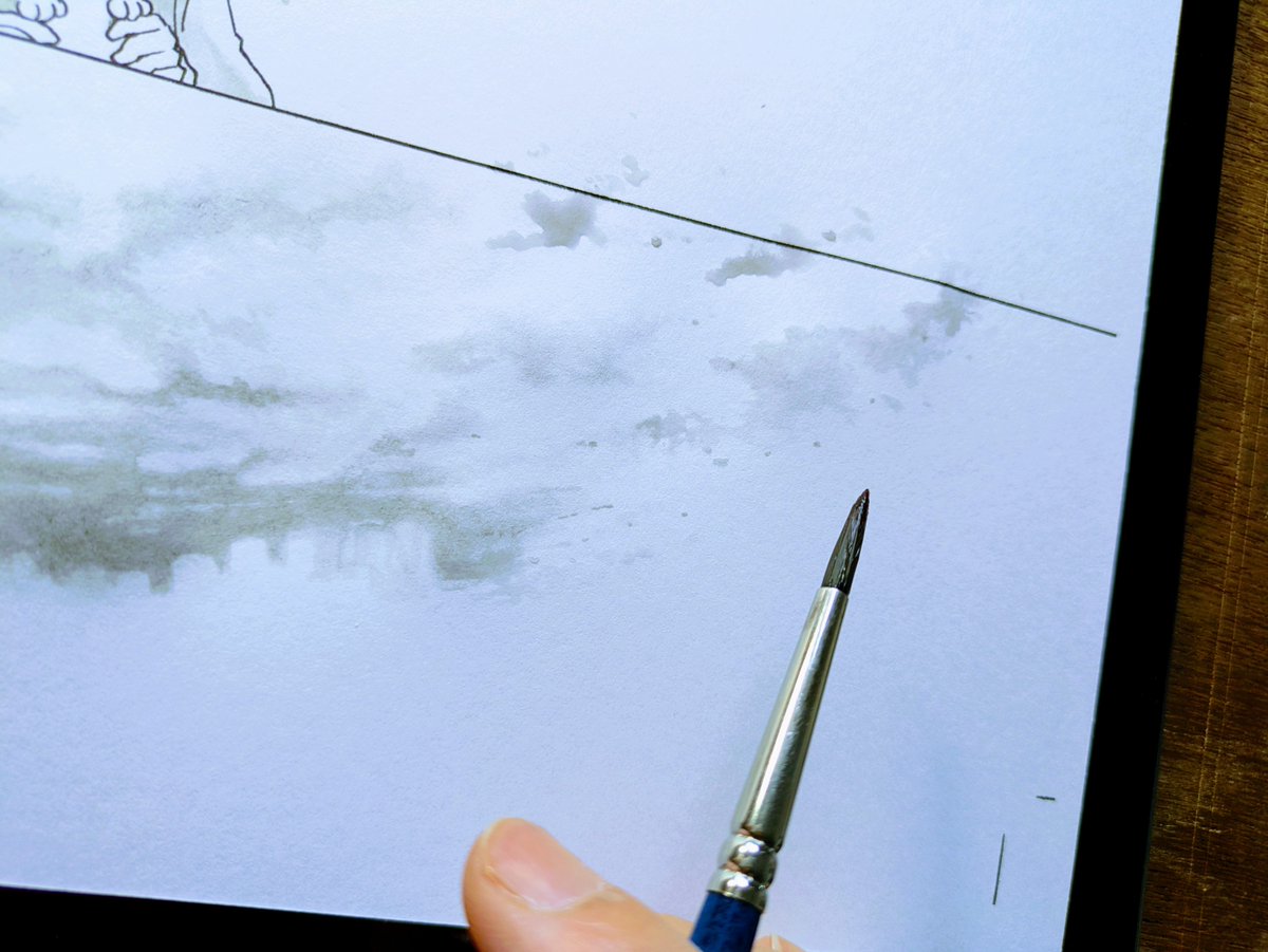 ss_sspring's tweet image. 水墨のいっぱつ描き漫画背景。わが奥義。
頭のなかの画像を紙上とつなげる要は、集中よりも脱力だ。
＃濃藍アパートメントの猫 #ぼくと先輩