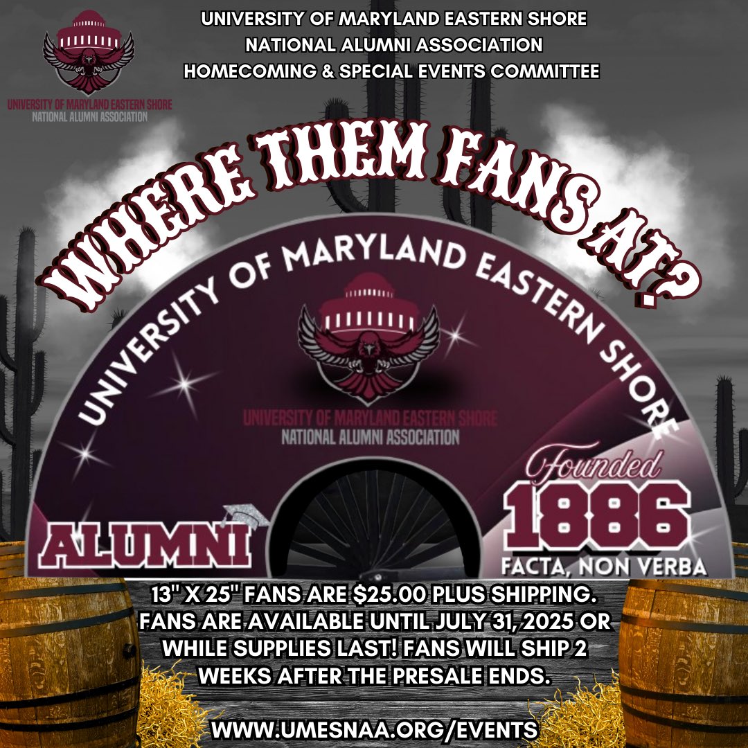 Where them fans at?!?! For those of you still getting your boots on the ground, grab your clack fans while supplies last! 13” x 25” fans are $25.00 plus $6.00 shipping. Fans ship two weeks after July 31, 2025 presale ends. Purchase at umesnaa.org/events