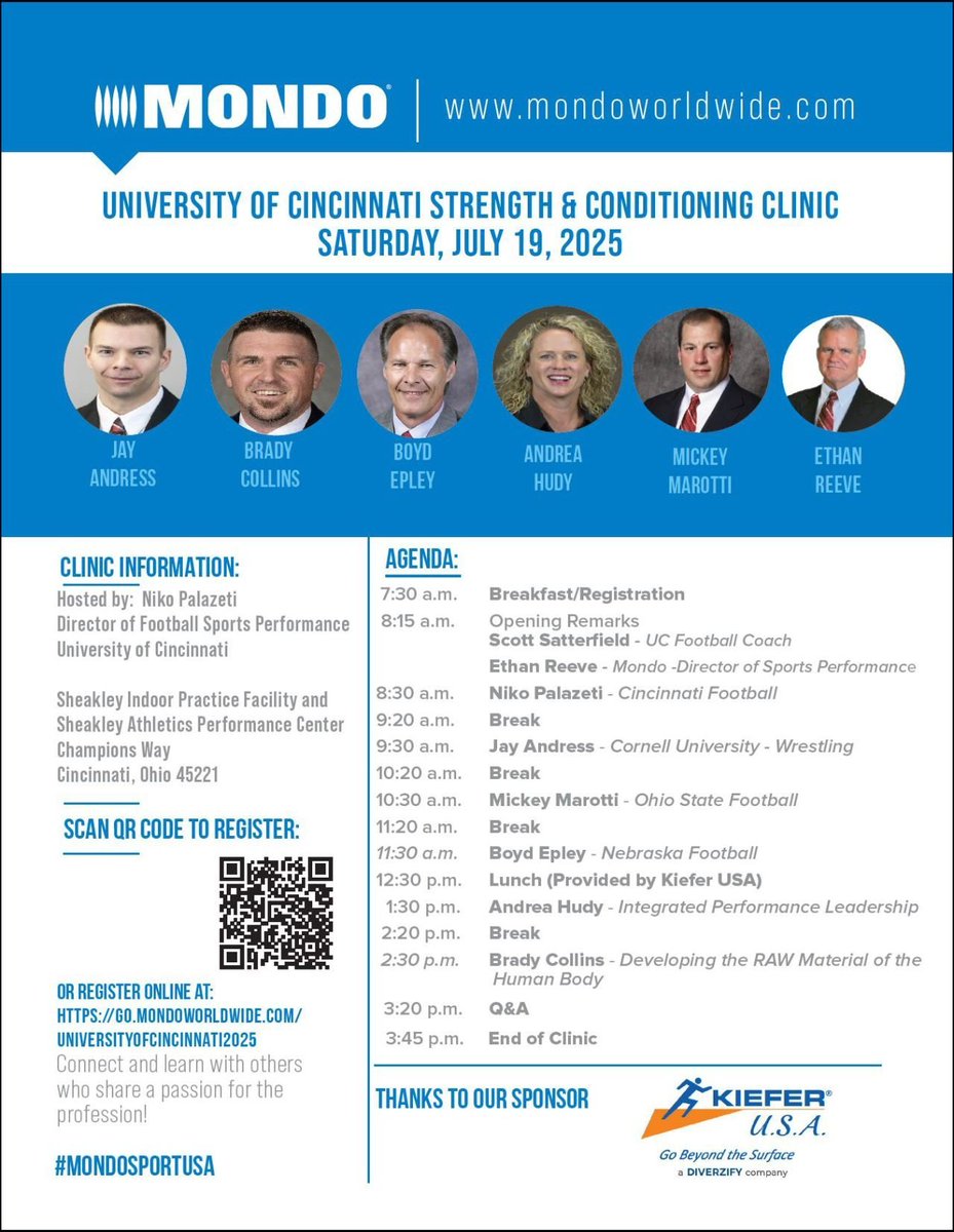 Niko Palazeti (@nikopalazeti) on Twitter photo Less than a week out from the UC Strength & Conditioning Clinic! 💪
Appreciate <a href="/MondoSport_USA/">Mondo Sport USA</a> for the opportunity to host. Fired up to connect, learn, and grow with coaches across the Cincinnati community!
#StrengthClinic #Cincinnati #Bearcats Less than a week out from the UC Strength & Conditioning Clinic! 💪
Appreciate <a href="/MondoSport_USA/">Mondo Sport USA</a> for the opportunity to host. Fired up to connect, learn, and grow with coaches across the Cincinnati community!
#StrengthClinic #Cincinnati #Bearcats
