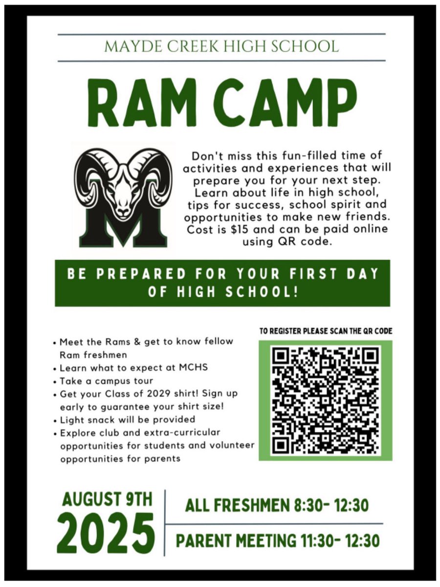 Attention all incoming freshmen! We can’t wait to meet you!! Sign up TODAY! katyisd.revtrak.net/high-schools/m…