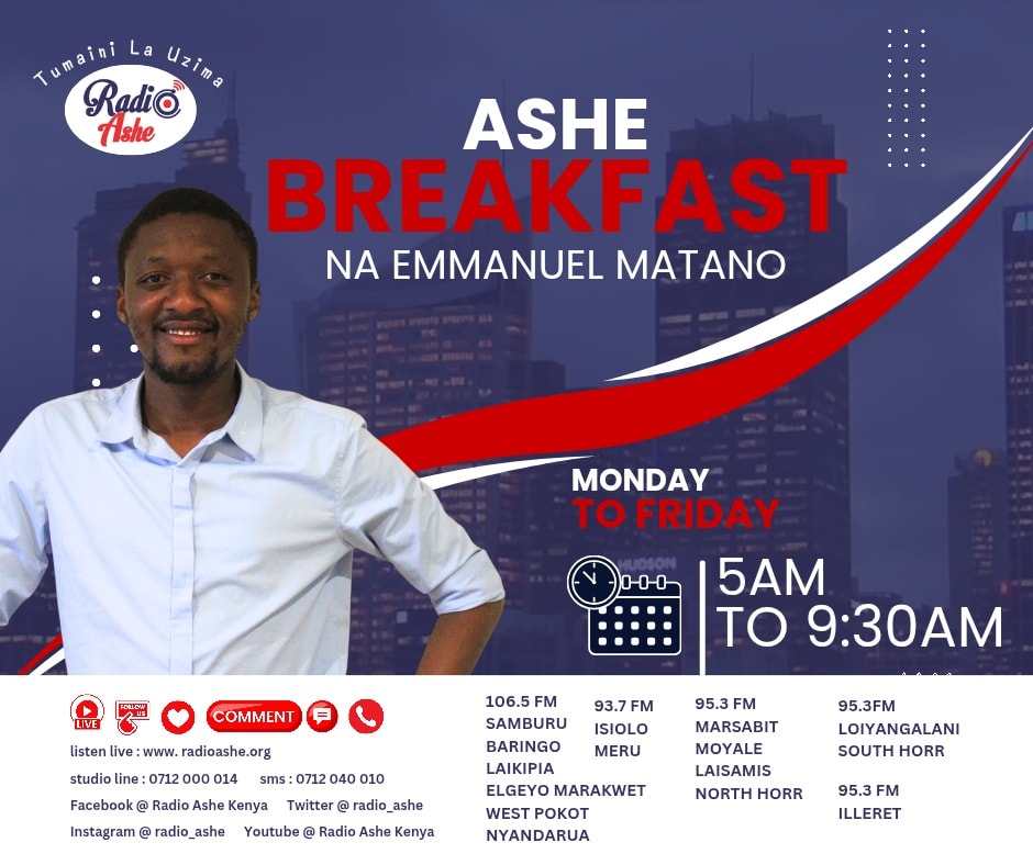 Radio Ashe (@radio_ashe) on Twitter photo Kumekucha Msikilizaji! Bwana Yesu Asifiwe! Karibu tuanze siku kwa baraka kwente mpango mzima #AsheBreakfast na <a href="/EmmanuelMatano4/">Emmanuel Matano</a> <a href="/radio_ashe/">Radio Ashe</a> , Unasikiliza ukiwa wapi?
Call 07 12 000014 Sms 07 12 04 00 10 Kumekucha Msikilizaji! Bwana Yesu Asifiwe! Karibu tuanze siku kwa baraka kwente mpango mzima #AsheBreakfast na <a href="/EmmanuelMatano4/">Emmanuel Matano</a> <a href="/radio_ashe/">Radio Ashe</a> , Unasikiliza ukiwa wapi?
Call 07 12 000014 Sms 07 12 04 00 10