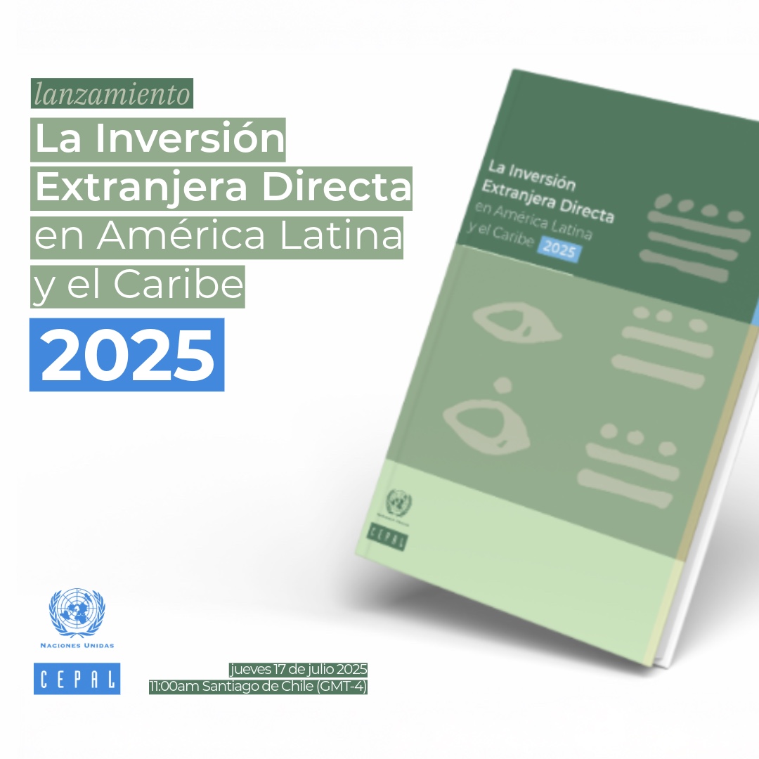 📡¡Habrá transmisión en vivo!
📗La #CEPAL dará a conocer su informe anual La Inversión Extranjera Directa en América Latina y el Caribe 2025 este jueves 17 de julio, a las 11:00 horas de #Chile 🇨🇱, en una conferencia de prensa híbrida (presencial y virtual) encabezada por el