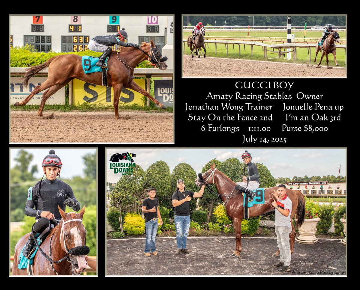Jonathan Wong Racing Stables (@jawongracing) on Twitter photo Gucci Boy made his first start for us a winning one giving us win #2 on the day today <a href="/LouisianaDowns/">Louisiana Downs Racetrack & Casino</a>. Congratulations & thank you to his owner Amaty Racing & Jonuelle Pena for the perfect ride. <a href="/MJVETWong/">M.Wong</a> <a href="/Director_Roxy/">Roxanne Tanner</a> <a href="/SpeedSilks/">Speed Silks</a> <a href="/FasigTiptonCo/">Fasig-Tipton</a> <a href="/DarleyAmerica/">Darley in America</a> Gucci Boy made his first start for us a winning one giving us win #2 on the day today <a href="/LouisianaDowns/">Louisiana Downs Racetrack & Casino</a>. Congratulations & thank you to his owner Amaty Racing & Jonuelle Pena for the perfect ride. <a href="/MJVETWong/">M.Wong</a> <a href="/Director_Roxy/">Roxanne Tanner</a> <a href="/SpeedSilks/">Speed Silks</a> <a href="/FasigTiptonCo/">Fasig-Tipton</a> <a href="/DarleyAmerica/">Darley in America</a>