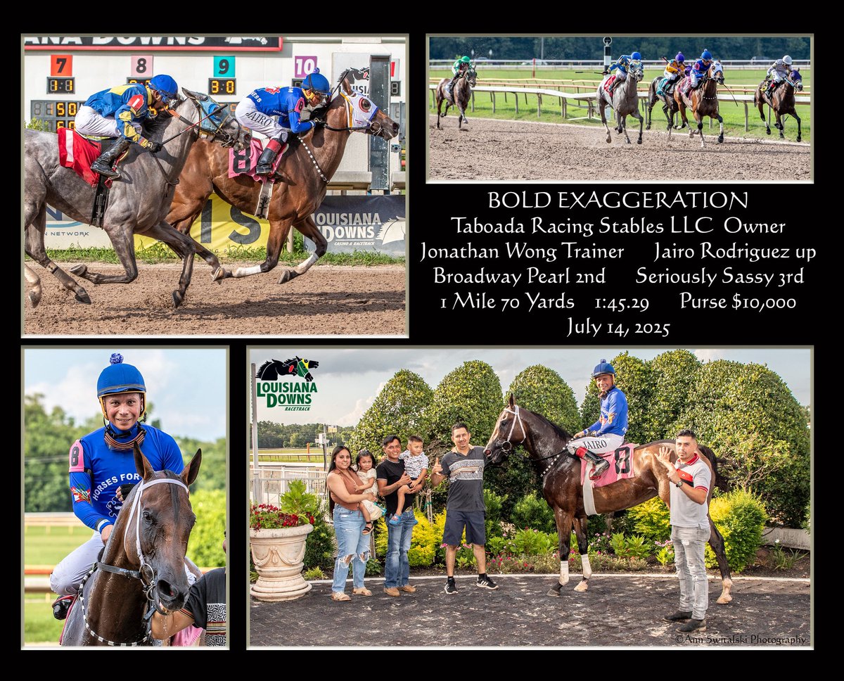 Jonathan Wong Racing Stables (@jawongracing) on Twitter photo Bold Exaggeration scored our 1st victory of the day today <a href="/LouisianaDowns/">Louisiana Downs Racetrack & Casino</a>. Congratulations & thank you to her owner <a href="/jtaboada12/">Johnny Taboada</a> <a href="/RenzoTaboada3/">Renzo Taboada</a> & Jairo Rodriguez for the great ride. <a href="/MJVETWong/">M.Wong</a> <a href="/Director_Roxy/">Roxanne Tanner</a> <a href="/keenelandsales/">Keeneland Sales</a> Bold Exaggeration scored our 1st victory of the day today <a href="/LouisianaDowns/">Louisiana Downs Racetrack & Casino</a>. Congratulations & thank you to her owner <a href="/jtaboada12/">Johnny Taboada</a> <a href="/RenzoTaboada3/">Renzo Taboada</a> & Jairo Rodriguez for the great ride. <a href="/MJVETWong/">M.Wong</a> <a href="/Director_Roxy/">Roxanne Tanner</a> <a href="/keenelandsales/">Keeneland Sales</a>