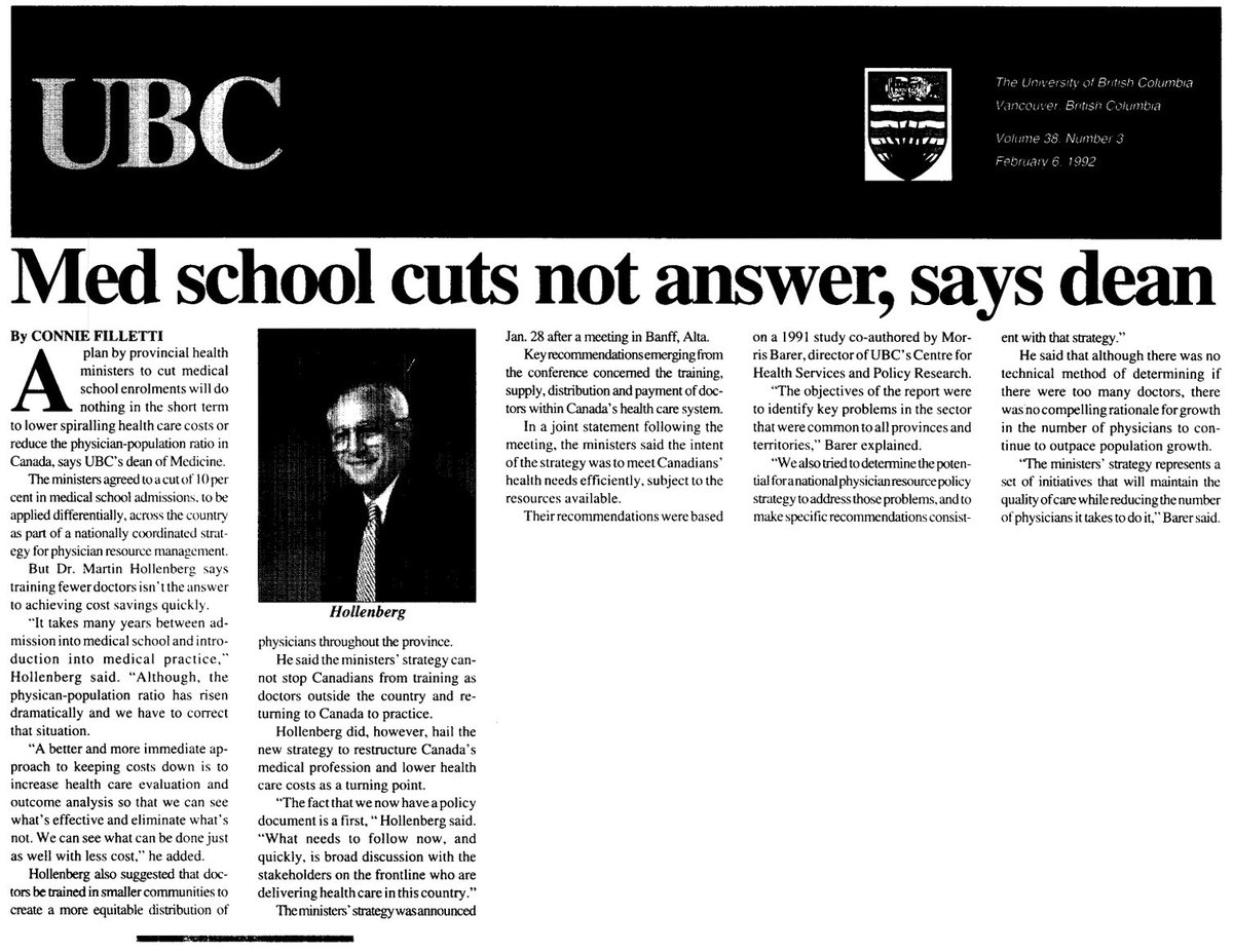 DrBrianDay's tweet image. In 1993 Ministers of Health across Canada accept advice of Evans, Barer, Stoddart (all awarded Order of Canada) and cut medical schools to help preserve Medicare… and now we have a shortage of doctors!