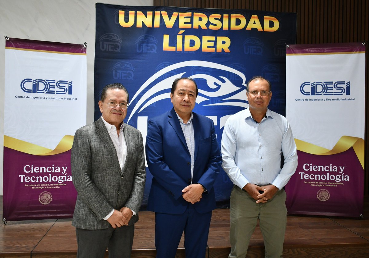El rector de la UTEQ, Dr. Luis Fernando Pantoja <a href="/ferpantoja/">Fernando Pantoja</a>, y el director de <a href="/CIDESIMX/">CIDESI</a>, Carlos Rubio, convocan al #MiMETi2025 🧠
📍 UTEQ
📅 23-25 septiembre
🎯 Tema: IA y Ciencia de Datos en la Industria 4.0
📎 Convocatoria: congresomimeti.cidesi.mx
uteq.edu.mx/Noticias/Notic…