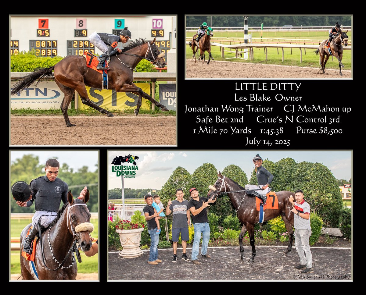 Jonathan Wong Racing Stables (@jawongracing) on Twitter photo Little Ditty breaks his maiden in style to giving us our 3rd winner from as many starters on the day <a href="/LouisianaDowns/">Louisiana Downs Racetrack & Casino</a>. Congratulations & thx you to his owner Les Blake & <a href="/CJMcMahonJockey/">CJ McMahon</a> for the perfect ride. <a href="/MJVETWong/">M.Wong</a> <a href="/Director_Roxy/">Roxanne Tanner</a> <a href="/SpeedSilks/">Speed Silks</a> <a href="/coolmoreamerica/">Coolmore America</a> #HatTrick #Pick3 Little Ditty breaks his maiden in style to giving us our 3rd winner from as many starters on the day <a href="/LouisianaDowns/">Louisiana Downs Racetrack & Casino</a>. Congratulations & thx you to his owner Les Blake & <a href="/CJMcMahonJockey/">CJ McMahon</a> for the perfect ride. <a href="/MJVETWong/">M.Wong</a> <a href="/Director_Roxy/">Roxanne Tanner</a> <a href="/SpeedSilks/">Speed Silks</a> <a href="/coolmoreamerica/">Coolmore America</a> #HatTrick #Pick3