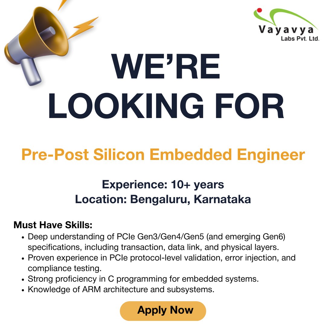 vayavya's tweet image. 💡This role offers an opportunity to contribute to silicon that goes into millions of devices globally and to grow alongside top semiconductor minds.
📨 Interested?
👉 Apply now:
vayavyalabs.com/current_openin…
#HiringNow #TechJobsIndia #EmbeddedSystems #CareersInTech #VayavyaLabs