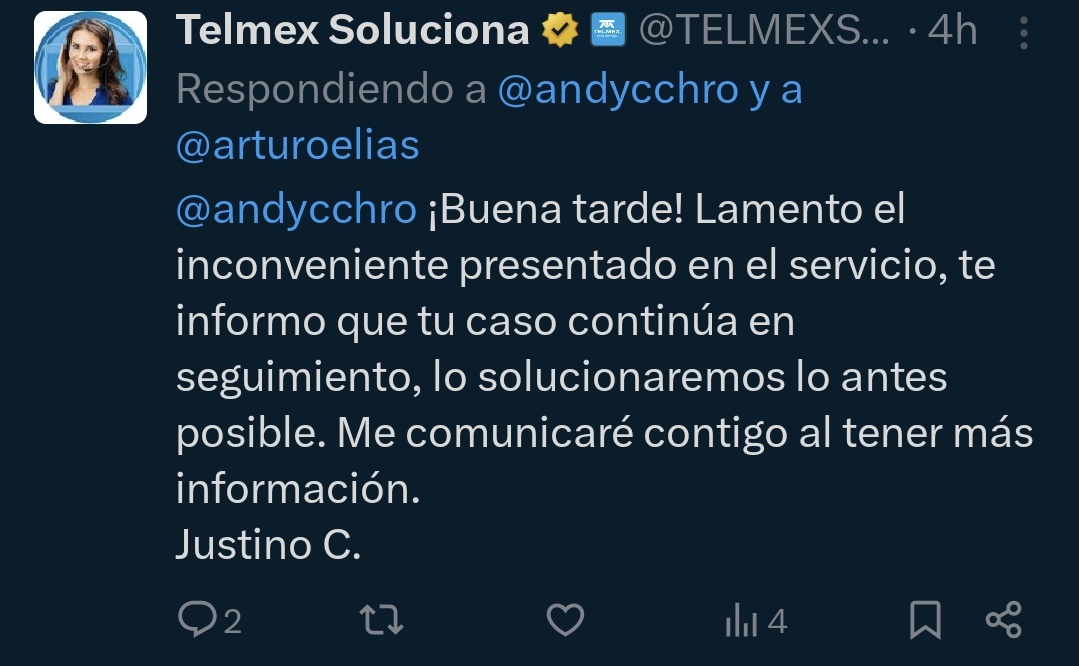 andycchro's tweet photo. @TELMEXSoluciona @arturoelias @Carlos_Slim_D @IFT_MX @arturoelias  @Carlos_Slim_D @IFT_MX  4 DIAS SIN INTERNET Y LAS MISMAS REPUESTAS!!! QUE POCA EMPATIA POR SUSCLIENTES TIENEN Y NUNCA REGRESAN LA LLAMADA Y MENOS ACUDE UN TECNICO. HASTA LA MADRE DE SU SERVICIO!!! https://t.co/qAWZ8laQTH