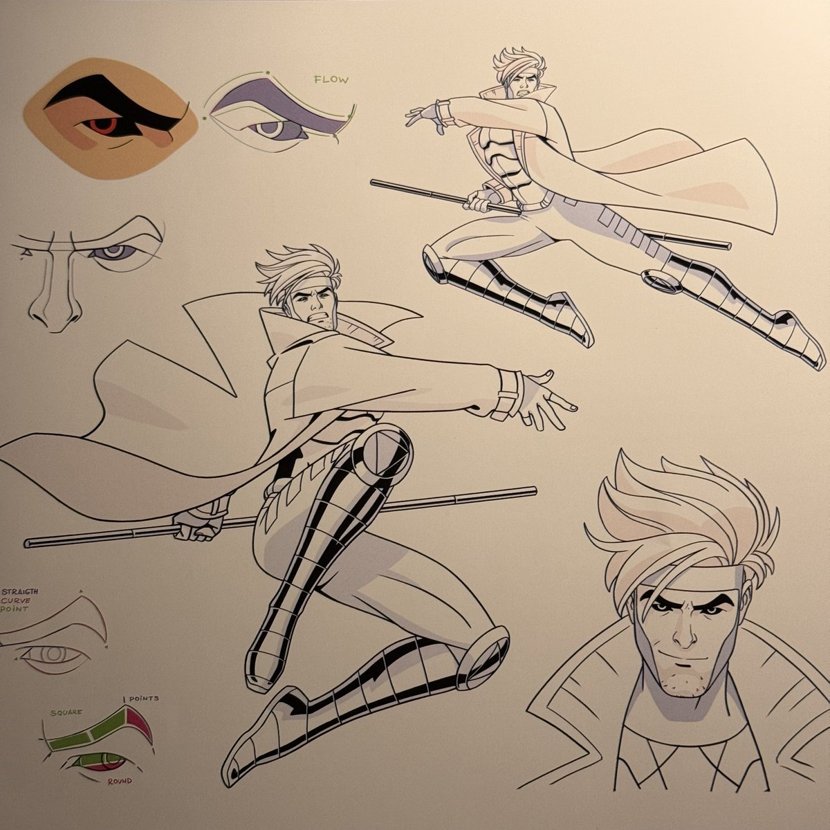 Gambit drawings from Chapter Five of X-Men '97: The Art and Making of the Animated Series ♥️