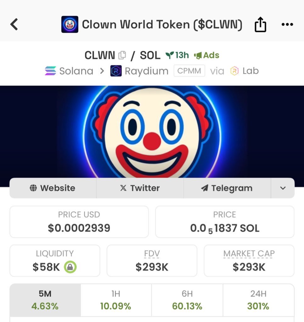 CLWNofficial's tweet image. 🚀 This is the only correct CA for $CLWN
Double check, triple check. Don’t get scammed 👇🏻
7saDQT4uZnmcF8sDiL9BdFcbaNMPpUTXixudNe4Ubonk