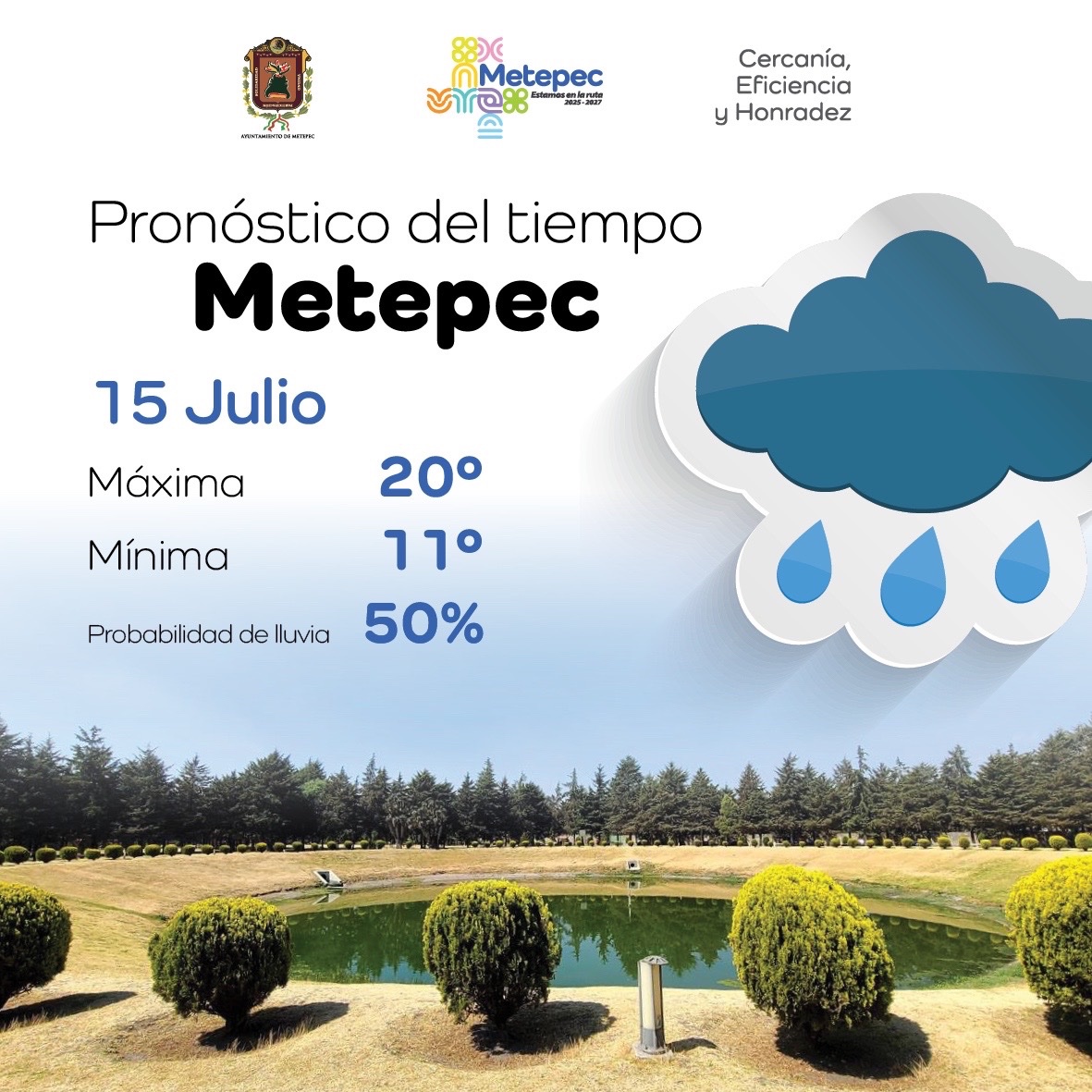¡Feliz martes!

Antes de salir de casa, consulta el #PronósticoDelTiempo que prevalecerá hoy en Metepec.

#EstamosEnLaRuta