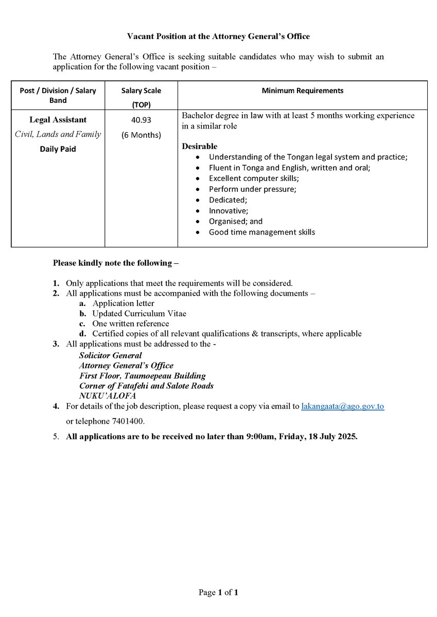 Lakanga 'ata
Legal Assistant (Daily Paid)

ago.gov.to/cms/about/care…