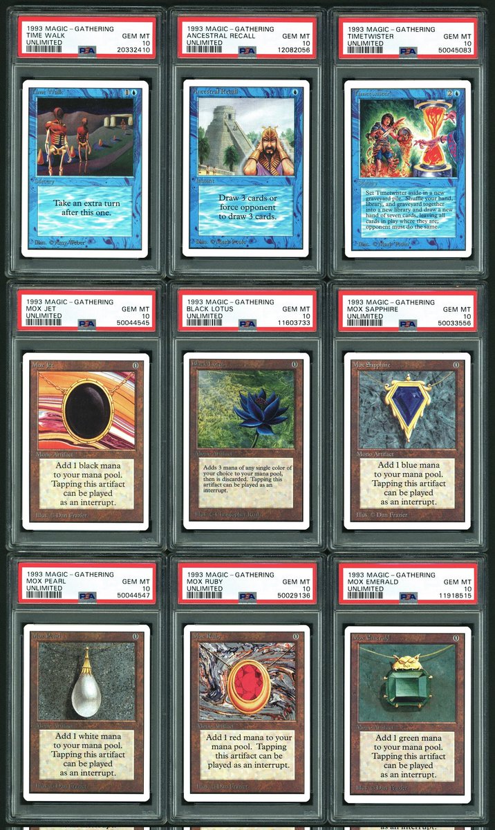 galaxyhap's tweet image. The Power 9 cards are getting banned on the Quick Battle Format because these cards are banned in other formats and would cause overuse in the format. Below is an image of PSA 10 graded copies for any new players.

#MagicTheGathering #NewFormat #QuickBattle