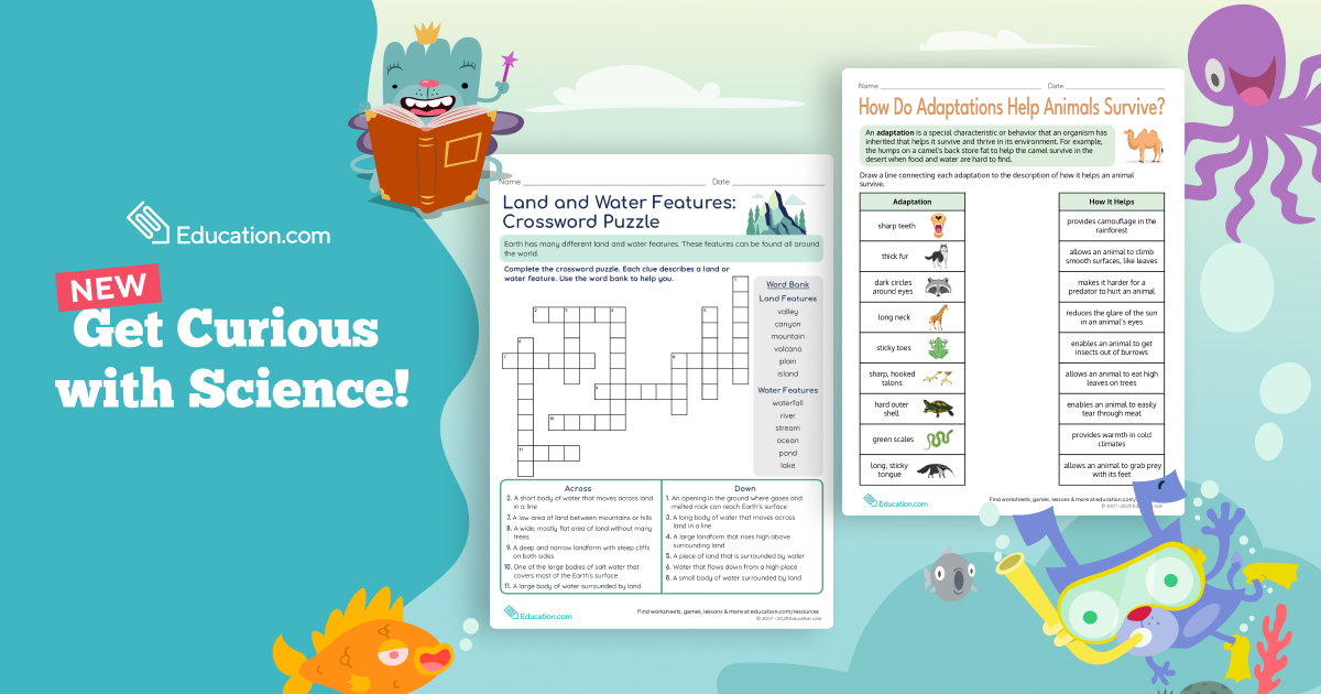 🧠 Science skills meet summer fun! Whether they’re solving a landform crossword or learning how animals adapt, these NEW worksheets help 3rd–4th graders explore the world around them. 🌍🦘 

1: bit.ly/4nyzEEm 
2: bit.ly/4nDjMR8