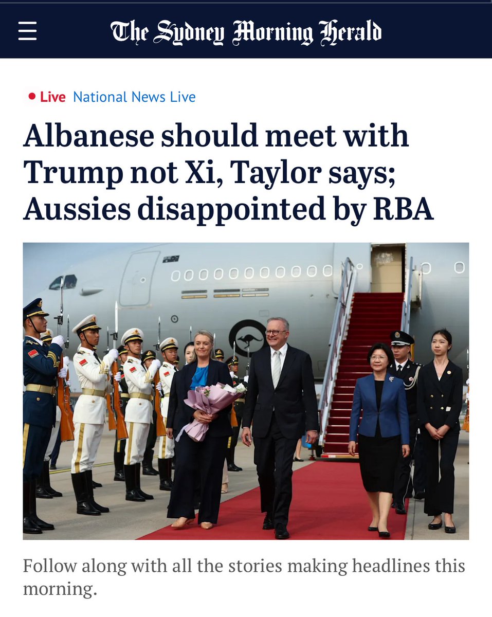 Why is Albanese taking his girlfriend on a lavish taxpayer funded six day tour of China?

He’s acting like he thinks he’s royalty, on a royal tour 

Not a single Chinese official or CEO he’s met with has had their spouse with them 

It’s become a bizarre circus