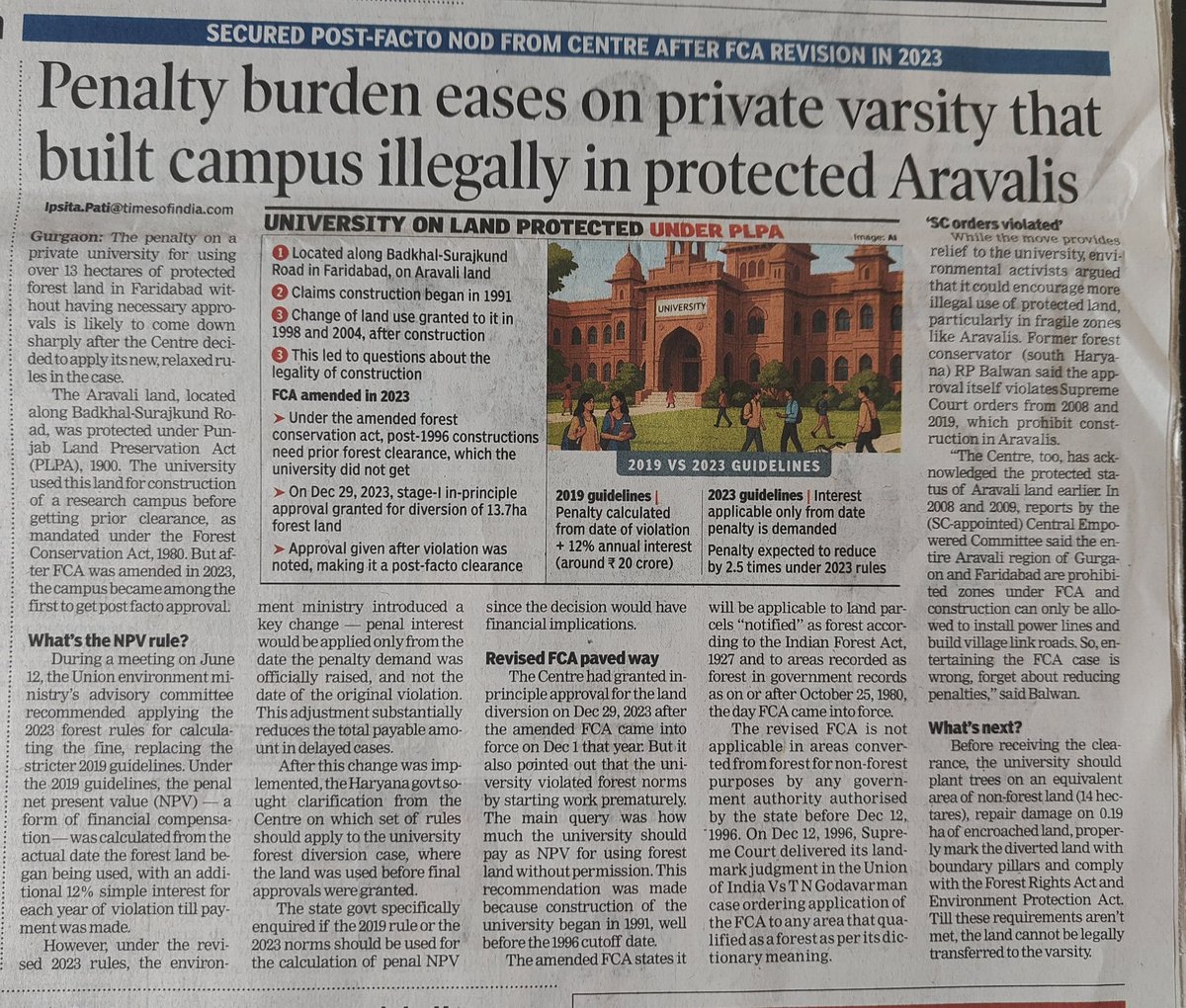 IpsitaTOI's tweet image. Penalty burden eases on Manav Rachna University that built campus illegally in Aravalis, but Secured post facto approval after FCA amendment @rameshpandeyifs
@SunilHarsana
@lifeindia2016 @rahuulchoudhary
@AdvGauravKumar
Read the full story here
timesofindia.indiatimes.com/city/gurgaon/p…