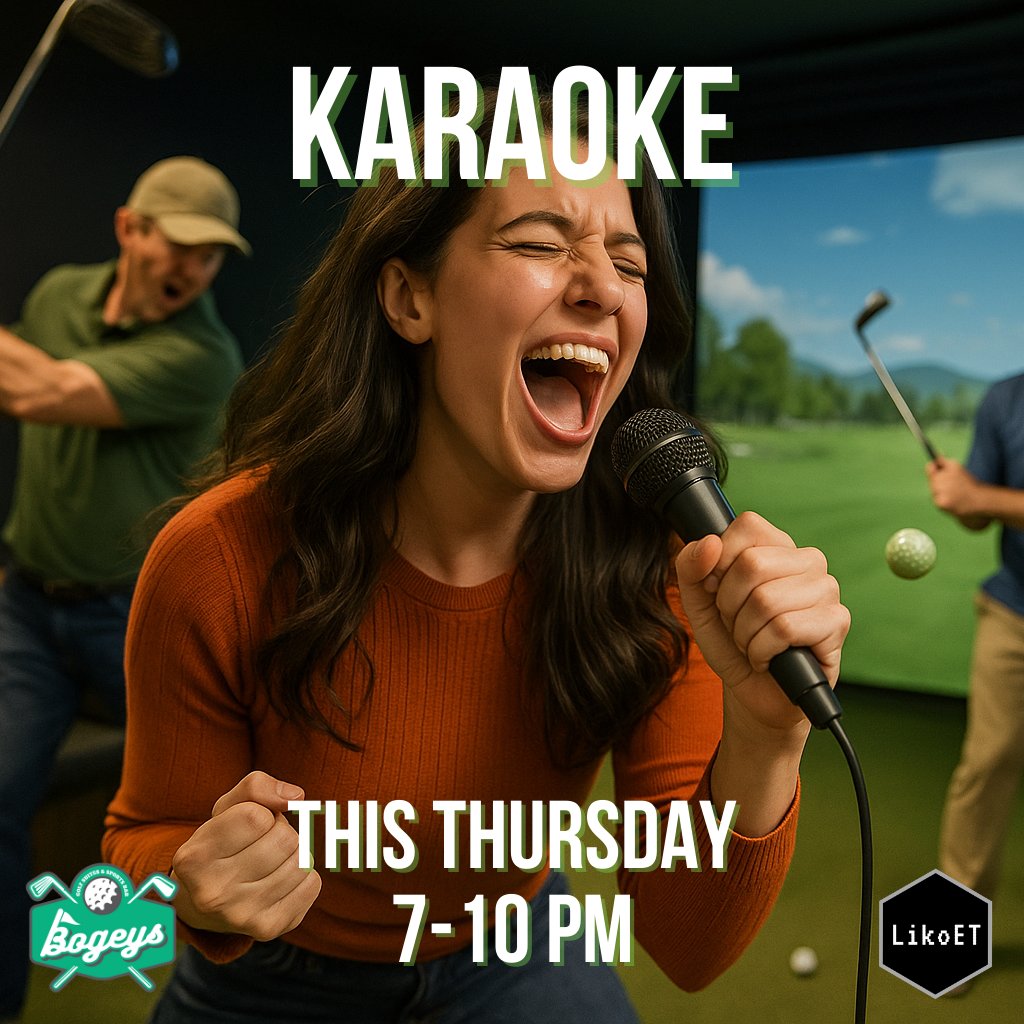 Liko_ET's tweet photo. Fore-get everything you thought you knew about Thursday nights - Liko Entertainment Technologies is bringing the karaoke party to Bogeys Golf Suites this Thursday from 7 to 10 PM!

Swing by for a night of golf, great vocals, and even greater vibes. No tee time required, just bring your voice.

Find out more at:
https://t.co/mdIxhu8Cjf