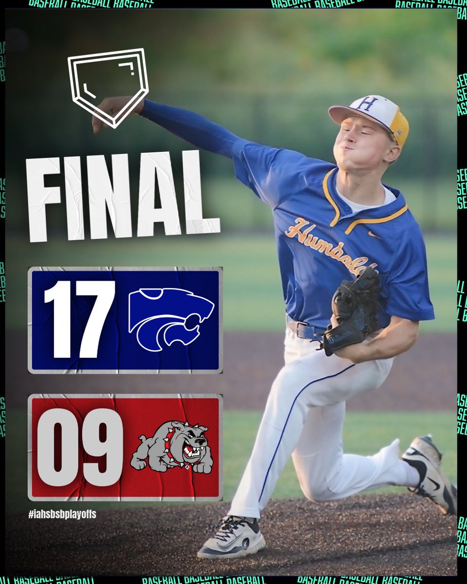 🚨𝗣𝗟𝗔𝗬𝗢𝗙𝗙 𝗕𝗔𝗦𝗘𝗕𝗔𝗟𝗟 𝗙𝗜𝗡𝗔𝗟 𝗦𝗖𝗢𝗥𝗘🚨

HUMBOLDT POURS IN 17 RUNS TO TAKE DOWN ALGONA 🔥

Wildcats vs face Boone in the substate finals on Wednesday.

#iahsbb 📸: Messenger News / Independent Photo