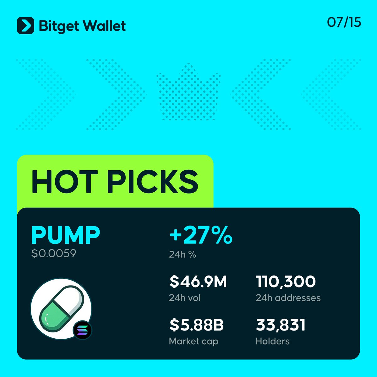 Today's Hot Picks: 

&gt; $PUMP <a href="/pumpdotfun/">pump.fun</a>

➡️ Full list: web3.bitget.cloud/surl/1GYrBu